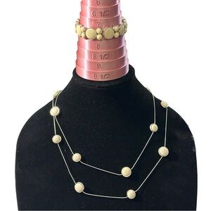 Napier Set of 2 Silver Tone Simulated Oval Cream Pearl Beads Necklace & Bracelet